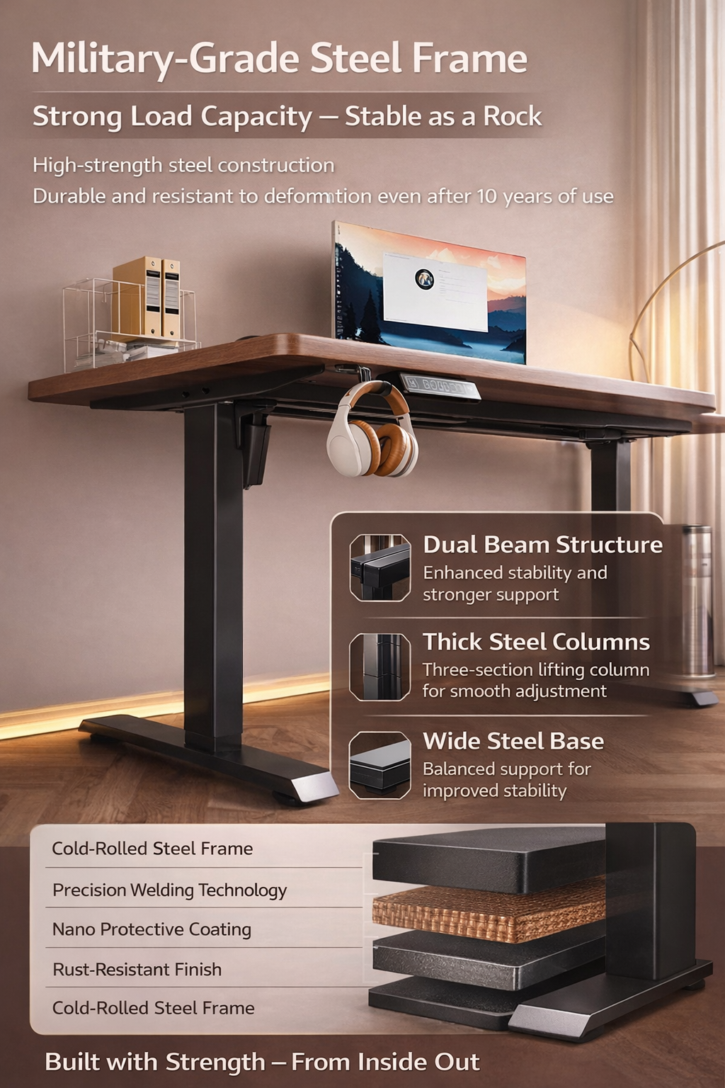 👉Free Installation👈 Electric Adjustable Standing Desk (25mm) – MDF Laminated Board Height Adjustable Table (White / Black / Oak / Walnut) | Multiple Sizes