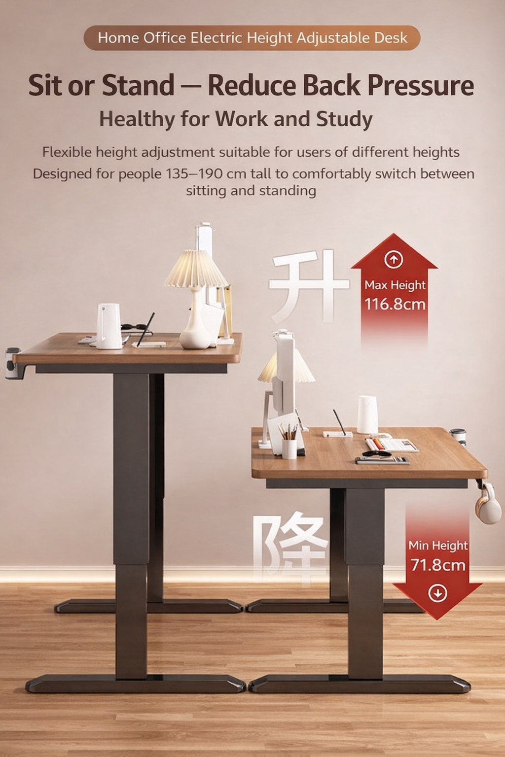 👉Free Installation👈 Electric Adjustable Standing Desk (25mm) – MDF Laminated Board Height Adjustable Table (White / Black / Oak / Walnut) | Multiple Sizes