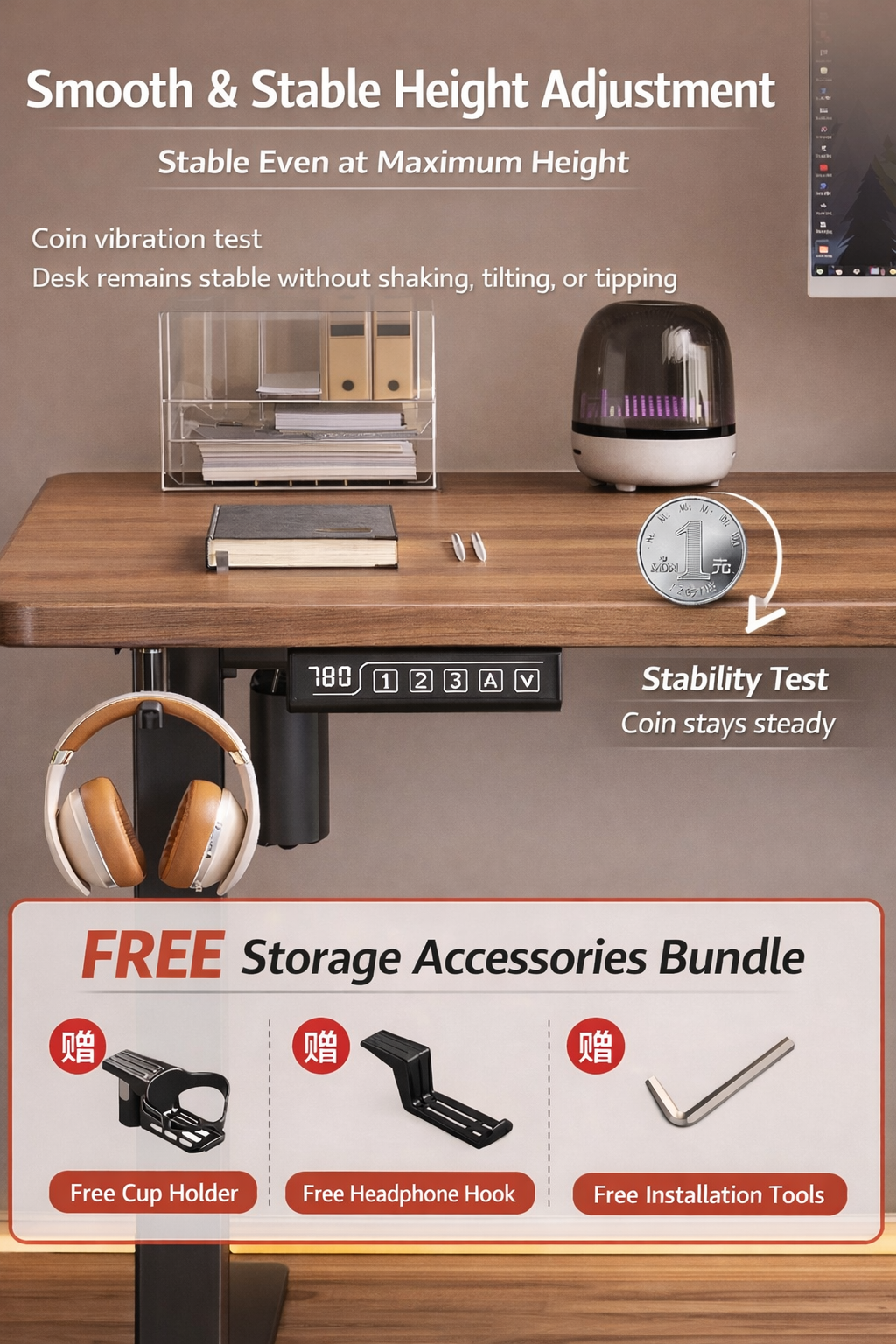 👉Free Installation👈 Electric Adjustable Standing Desk (25mm) – MDF Laminated Board Height Adjustable Table (White / Black / Oak / Walnut) | Multiple Sizes