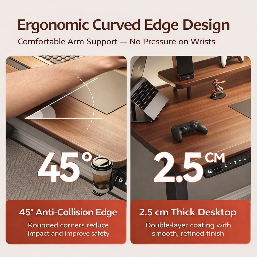 👉Free Installation👈 Electric Adjustable Standing Desk (25mm) – MDF Laminated Board Height Adjustable Table (White / Black / Oak / Walnut) | Multiple Sizes