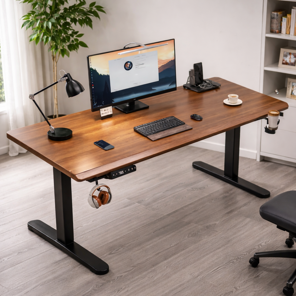 👉Free Installation👈 Electric Adjustable Standing Desk (25mm) – MDF Laminated Board Height Adjustable Table (White / Black / Oak / Walnut) | Multiple Sizes