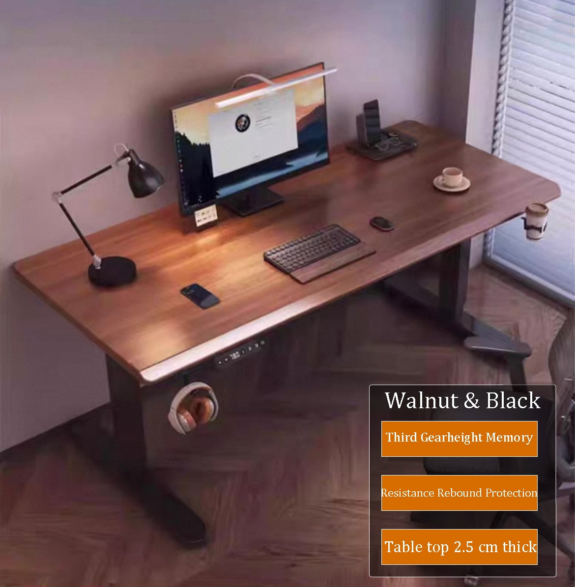 👉Free Installation👈 Electric Adjustable Standing Desk (25mm) – MDF Laminated Board Height Adjustable Table (White / Black / Oak / Walnut) | Multiple Sizes